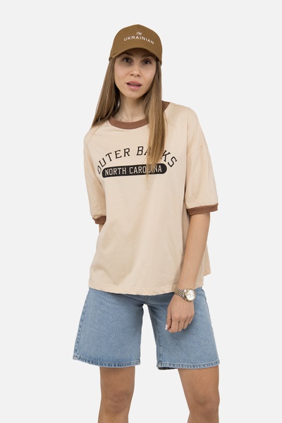 Жіноча футболка з коротким рукавом 48 колір бежевий ЦБ-00246205 SKT000983844 фото