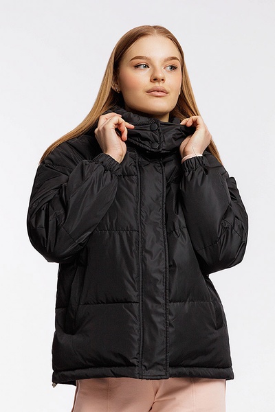 Жіноча куртка коротка 50 колір чорний ЦБ-00206939 SKT000882041 фото