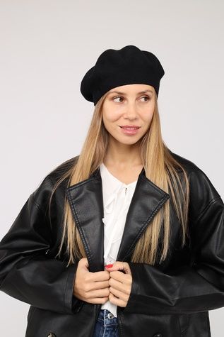 Берет жіночий колір чорний 56-58 ЦБ-00284215 фото
