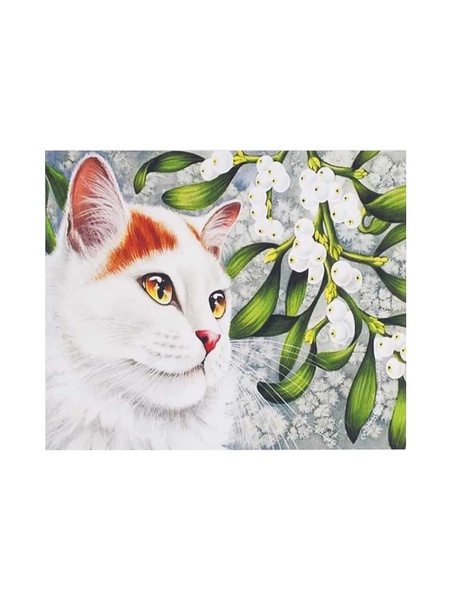 Алмазная мозаика "Белый кот", 30х40 см цвет разноцветный ЦБ-00217174 SKT000902197 фото