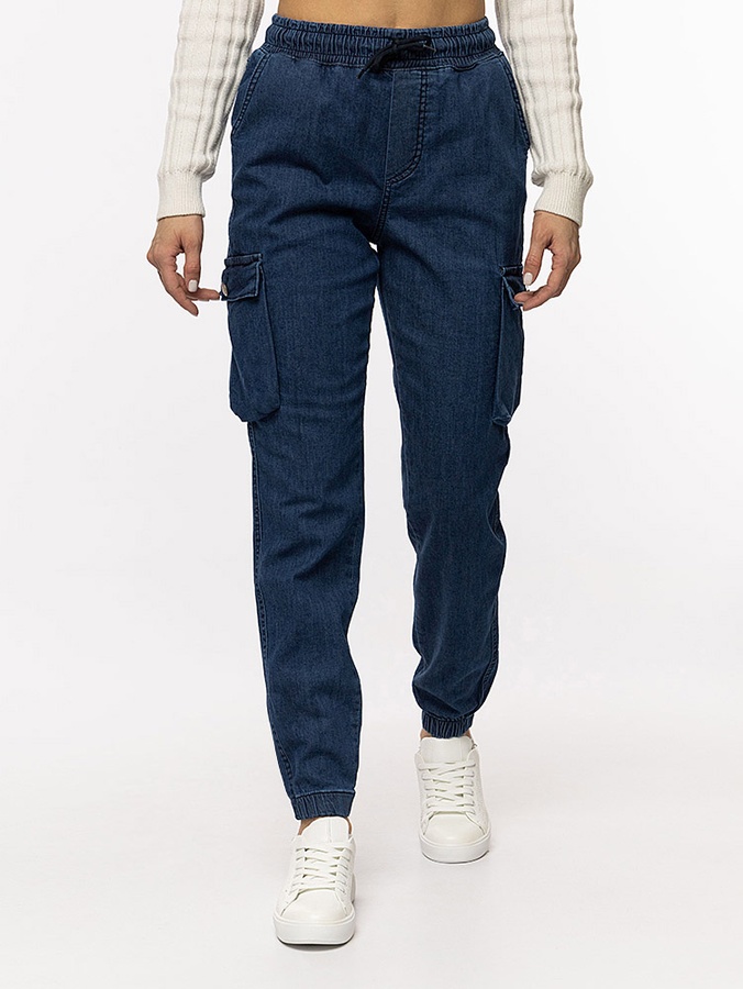 Жіночі джинсові джогери карго 38 колір темно-синій ЦБ-00215219 SKT000898064 фото