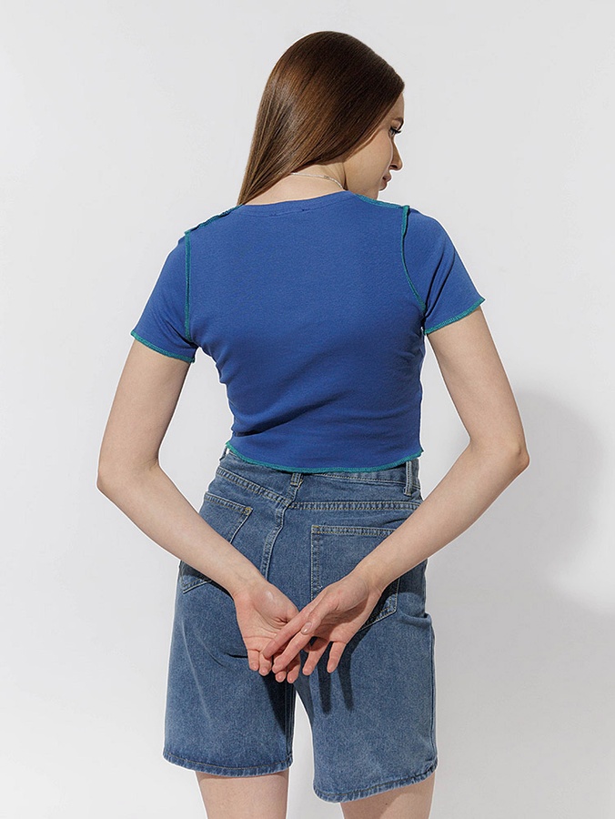 Жіноча коротка футболка слім 40 колір синій ЦБ-00219007 SKT000906001 фото