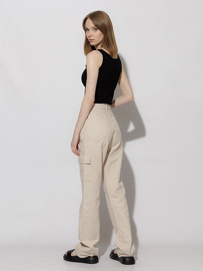 Жіночі джинси карго з кишенею 38 колір молочний ЦБ-00218951 SKT000905826 фото