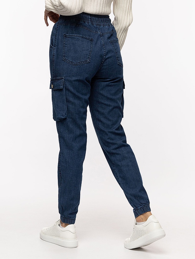 Жіночі джинсові джогери карго 38 колір темно-синій ЦБ-00215219 SKT000898064 фото