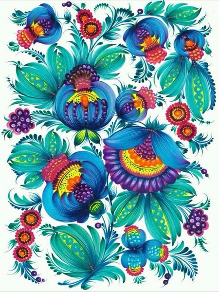 Алмазна мозаїка "Квітковий орнамент синій", 40*50 см на підрамнику колір різнокольоровий ЦБ-00218209 SKT000904095 фото