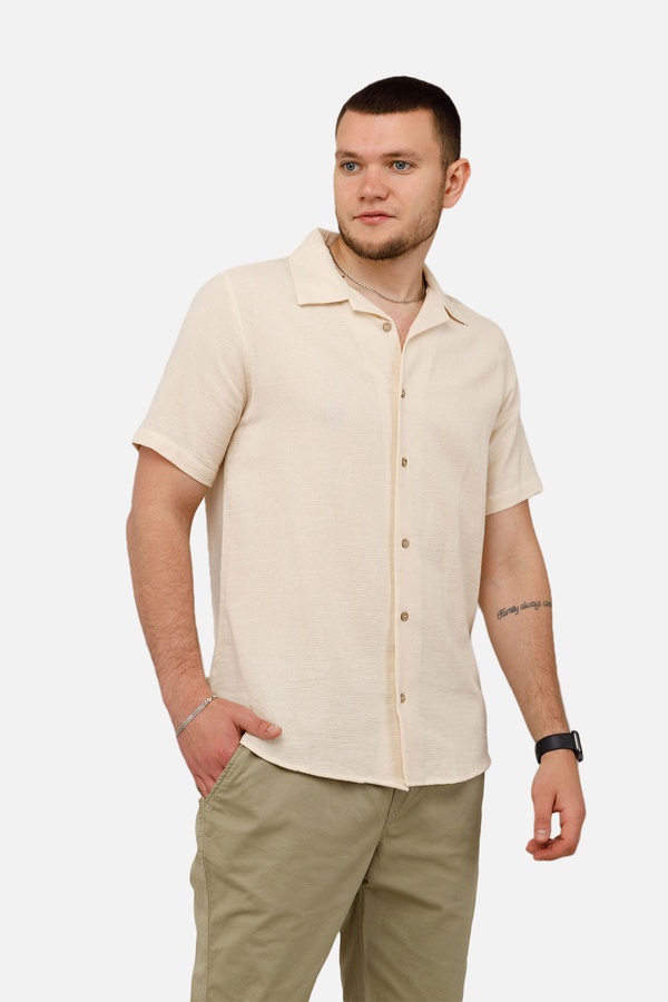 Мужская рубашка с коротким рукавом 44 цвет молочный ЦБ-00250659 SKT000994014 фото