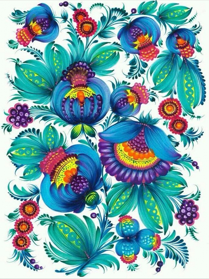 Алмазная мозаика "Цветочный орнамент синий", 40*50 см на подрамнике цвет разноцветный ЦБ-00218209 SKT000904095 фото