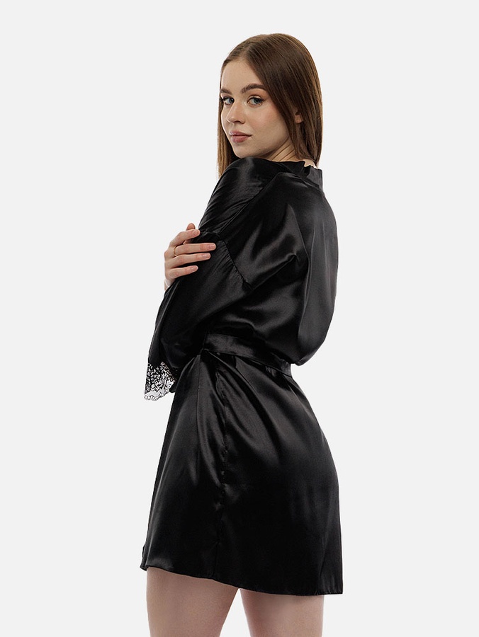 Жіночий халат 50 колір чорний ЦБ-00209339 SKT000886589 фото