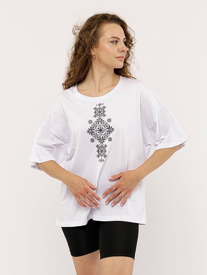 Женская вышиванка с коротким рукавом. 48 цвет белый ЦБ-00224751 SKT000920841 фото