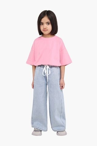 Джинси wide leg для дівчинки колір блакитний 134 ЦБ-00290462 фото