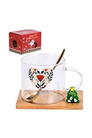 Новорічна чашка "Christmas Magic" у комплекті з бамбуковою підставкою та ложкою ЦБ-00286395 фото