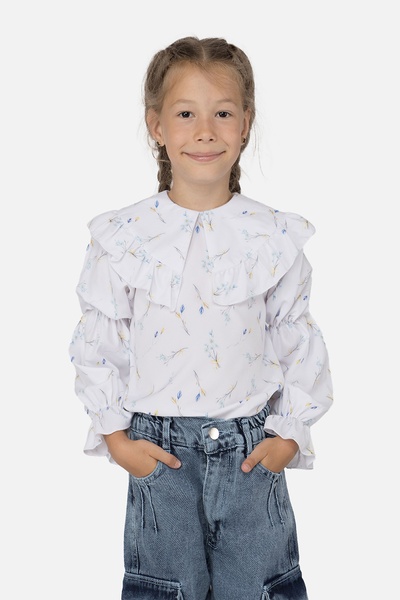 Блуза з довгим рукавом для дівчинки 140 колір білий ЦБ-00251229 SKT000996213 фото