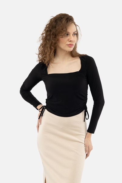 Женская блуза с длинным рукавом 48 цвет черный ЦБ-00233761 SKT000955622 фото