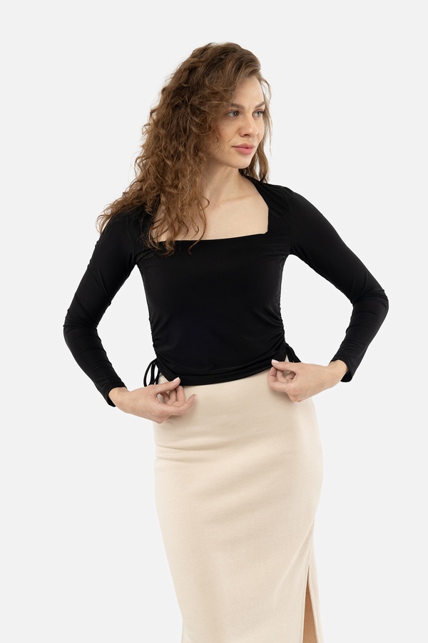 Жіноча блуза з довгим рукавом 48 колір чорний ЦБ-00233761 SKT000955622 фото