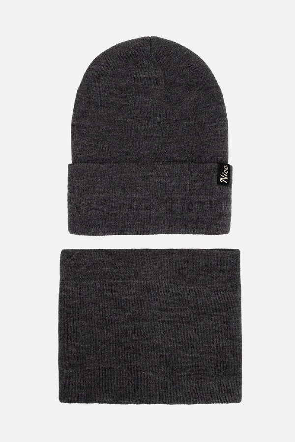 Комплект шапка та шарф хомут для дівчинки 52-54 колір темно-сірий ЦБ-00201777 SKT000871306 фото