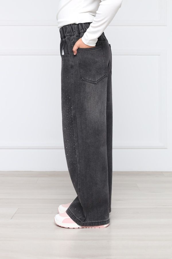 Джинси wide leg для дівчаток колір сірий 152 ЦБ-00297149 фото