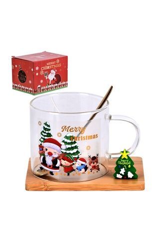 Новорічна чашка "Christmas Magic" у комплекті з бамбуковою підставкою та ложкою ЦБ-00286396 фото