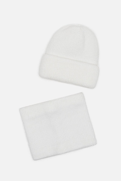 Комплект шапка-шарф на дівчинку 54-56 колір білий ЦБ-00206540 SKT000880641 фото