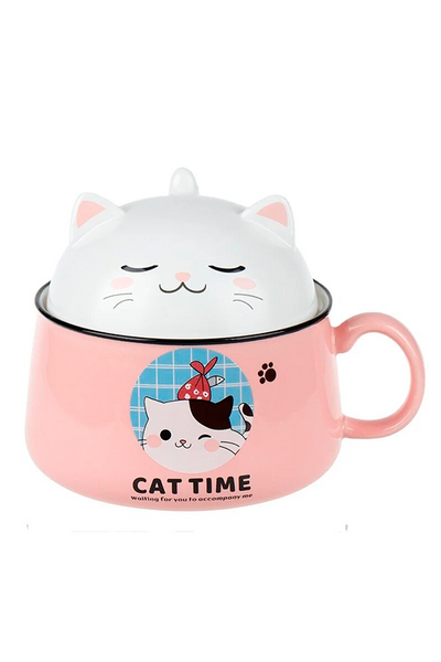 Чашка-супниця з кришкою "Cat time" колір рожевий ЦБ-00235228 SKT000945631 фото