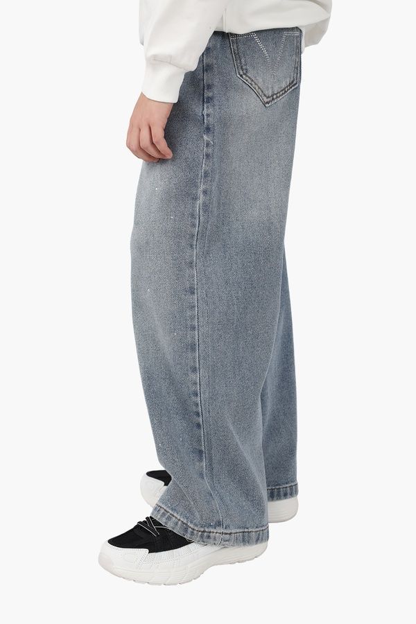 Джинси wide leg для дівчинки колір блакитний 140 ЦБ-00290307 фото