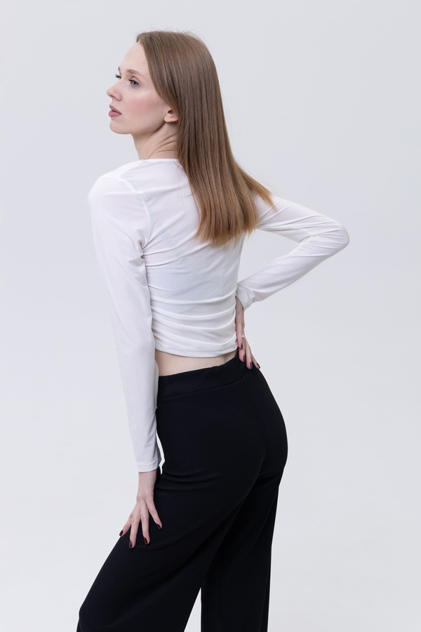 Жіноча блуза з довгим рукавом 42 колір молочний ЦБ-00233762 SKT000942158 фото