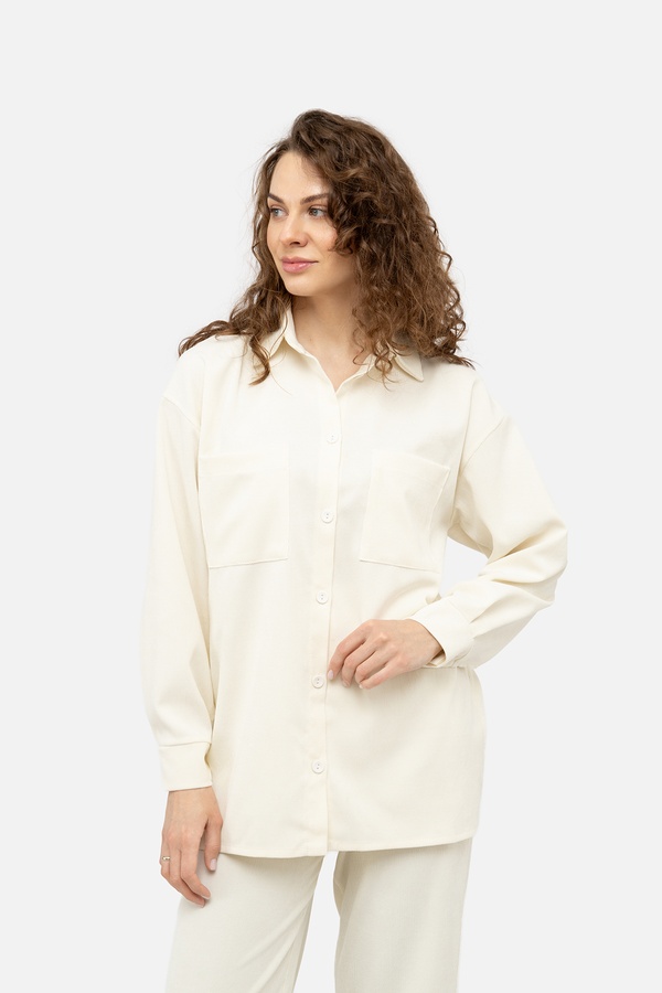 Женская рубашка с длинным рукавом 48 цвет молочный ЦБ-00242190 SKT000963873 фото