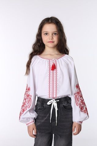 Вишиванка з довгим рукавом для дівчинки колір білий 122 ЦБ-00293787 фото