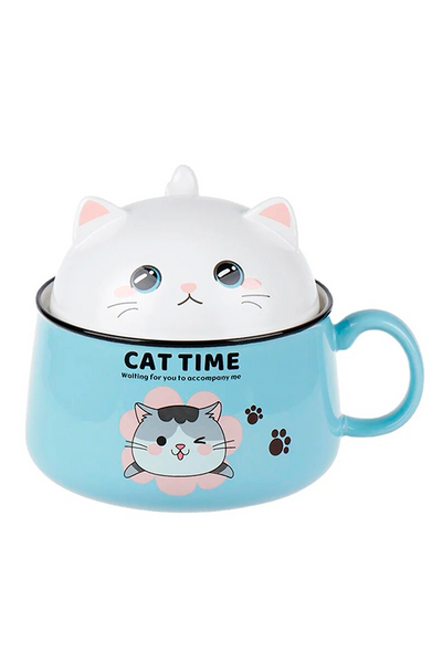 Чашка-супница с крышкой "Cat time" цвет голубой ЦБ-00235229 SKT000945632 фото