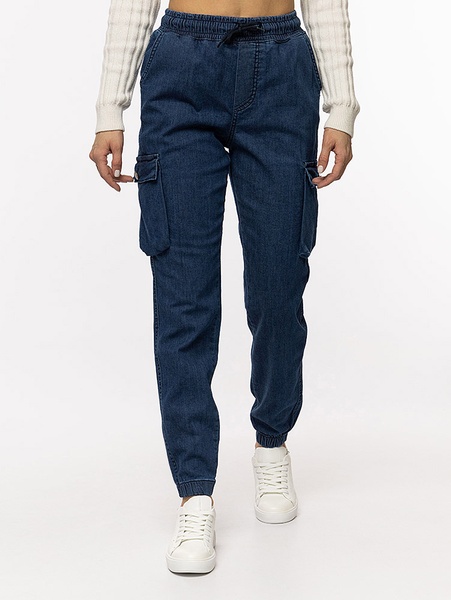 Жіночі джинсові джогери карго 46 колір темно-синій ЦБ-00215219 SKT000898068 фото