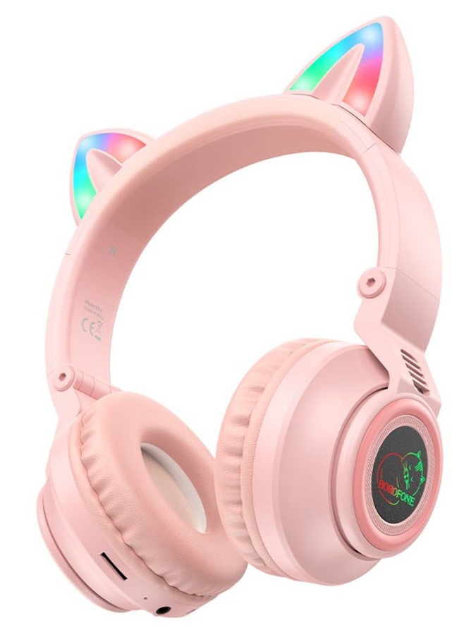 Беспроводные накладные наушники Borofone BO18 Cat ear цвет розовый ЦБ-00228234 SKT000928599 фото
