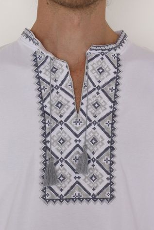 Вишиванка з коротким рукавом чоловіча колір білий 48 ЦБ-00295616 фото