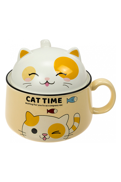 Чашка-супниця з кришкою "Cat time" колір жовтий ЦБ-00235230 SKT000945633 фото