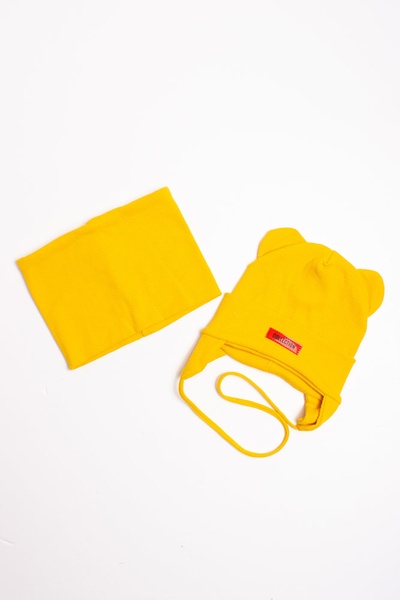Комплект шапка-шарф на зав'язках, з хомутом 48-50 колір жовтий ЦБ-00153864 SKT000524812 фото