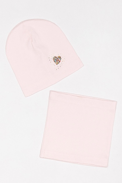 Комплект шапка-шарф на дівчинку 50-52 колір світло-рожевий ЦБ-00157285 SKT000533104 фото