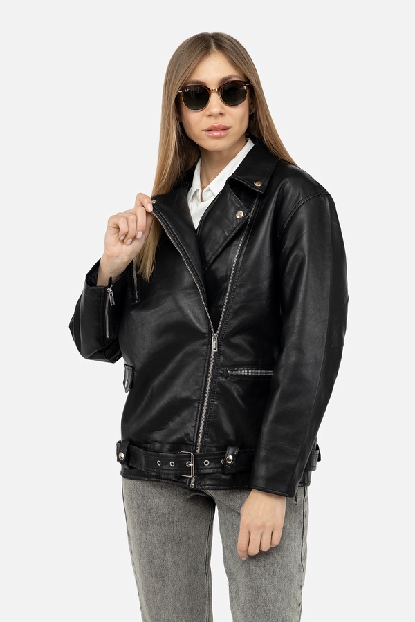 Жіноча куртка косуха 44 колір чорний ЦБ-00238372 SKT000956347 фото