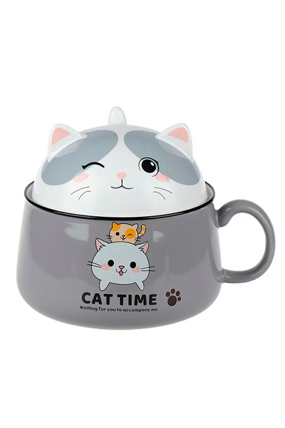Чашка-супниця з кришкою "Cat time" колір сірий ЦБ-00235231 SKT000945634 фото