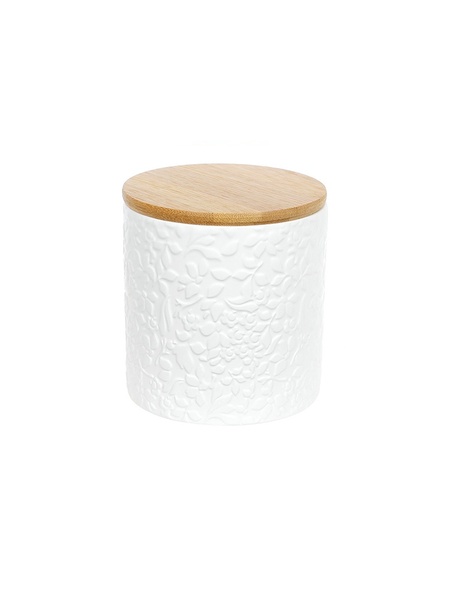 Банка керамічна з бамбуковою кришкою колір білий ЦБ-00221012 SKT000911342 фото