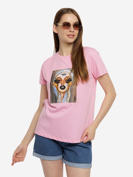 Жіноча футболка регуляр 44 колір рожевий ЦБ-00219315 SKT000907084 фото