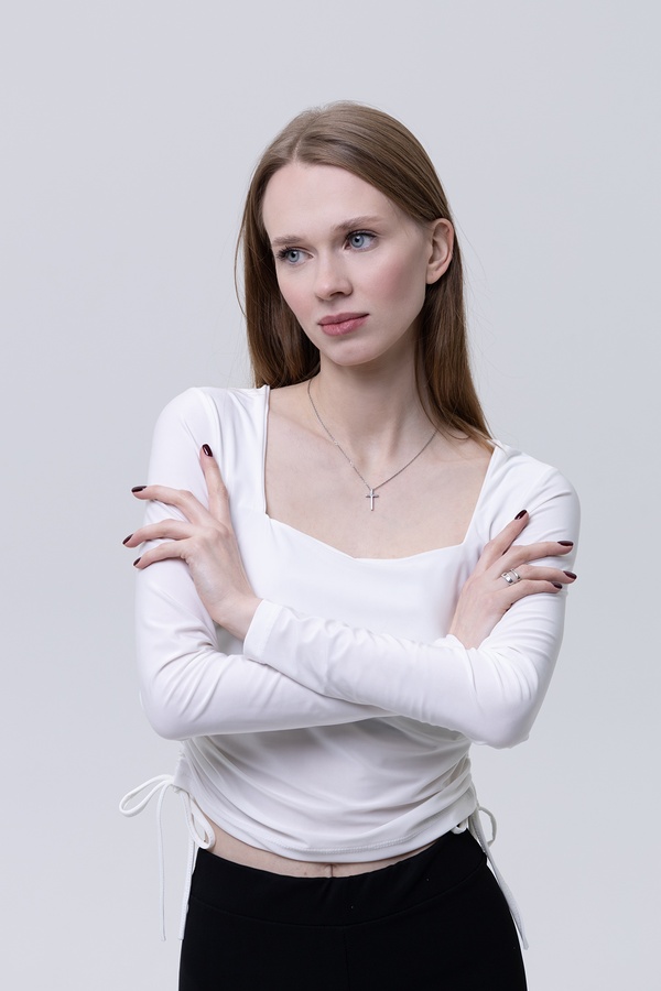 Женская блуза с длинным рукавом 48 цвет молочный ЦБ-00233762 SKT000955624 фото