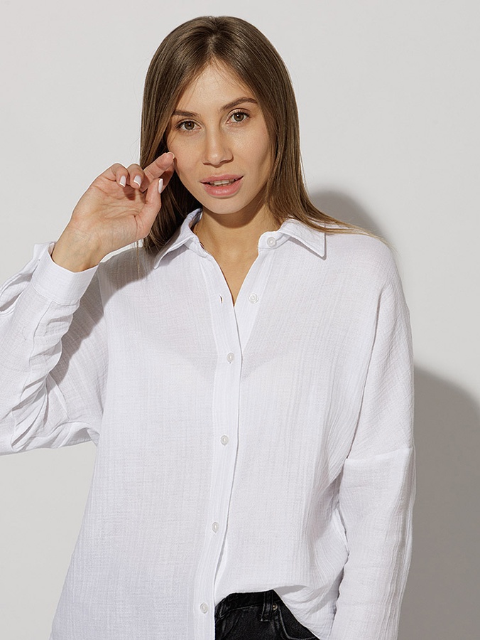 Жіноча сорочка з довгим рукавом 46 колір білий ЦБ-00218973 SKT000905881 фото