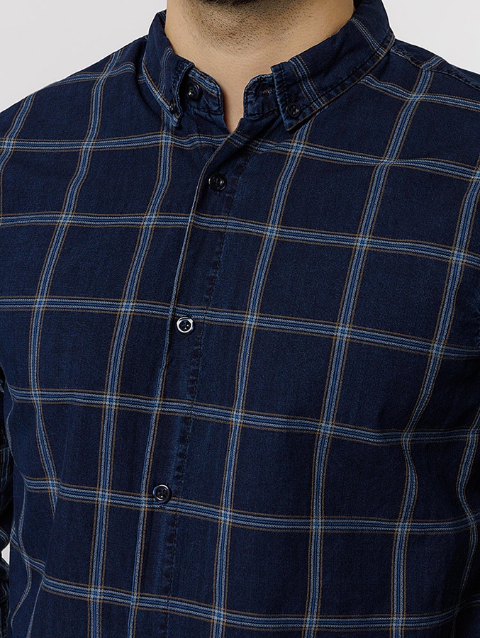 Чоловіча сорочка з довгим рукавом 44 колір синій ЦБ-00218786 SKT000905299 фото