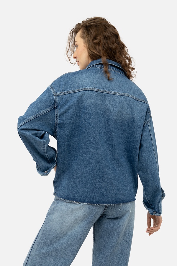 Жіноча джинсова куртка 42 колір синій ЦБ-00245186 SKT000980732 фото