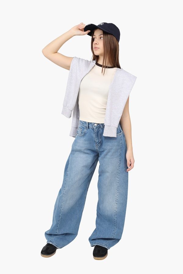 Джинси baggy жіночі колір блакитний 48 ЦБ-00290490 фото