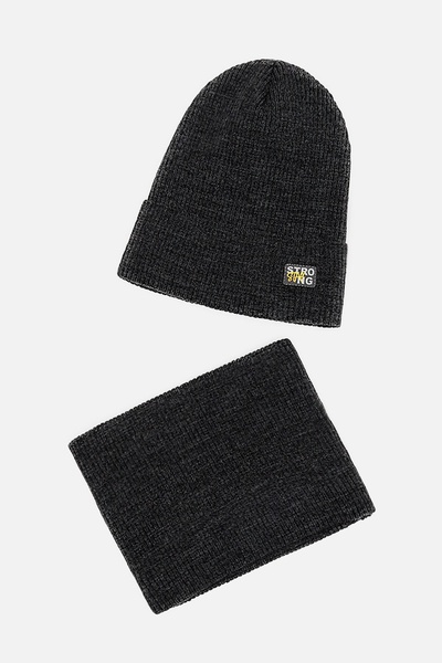 Комплект шапка-шарф на хлопчика 52-54 колір темно-сірий ЦБ-00206076 SKT000879694 фото
