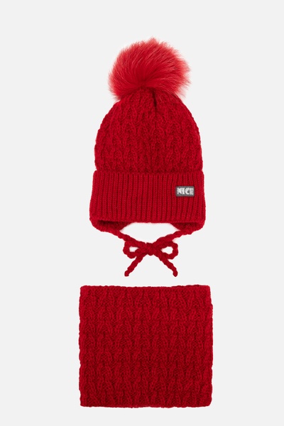Комплект шапка та шарф хомут для дівчинки 42-44 колір червоний ЦБ-00206083 SKT000879701 фото