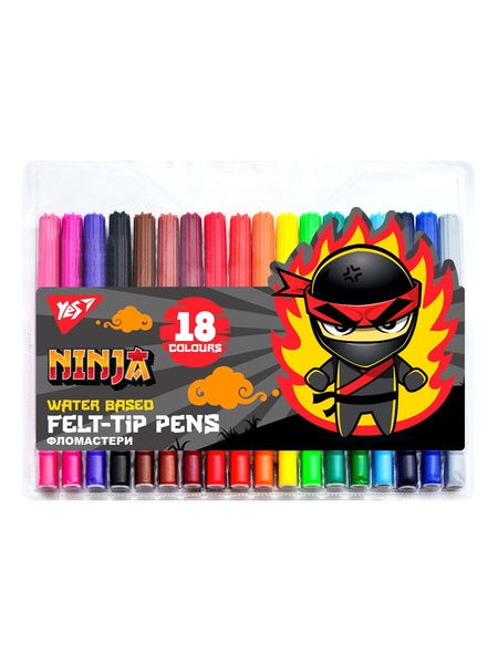 Фломастери YES 18 кольорів "Ninja" колір різнокольоровий ЦБ-00222775 SKT000915869 фото