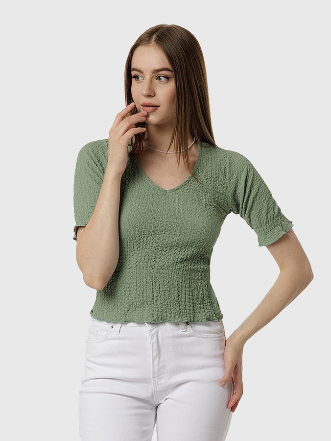 Женская блуза жатка с коротким рукавом 44 цвет мятный ЦБ-00219038 SKT000906086 фото
