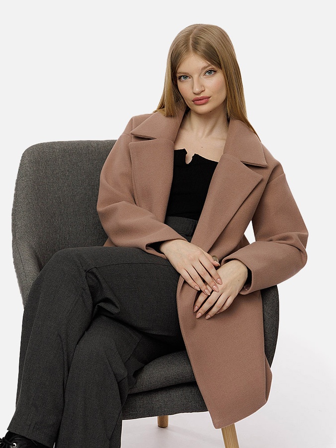 Женское демисезонное пальто оверсайз 48 цвет бежевый ЦБ-00210793 SKT000890762 фото