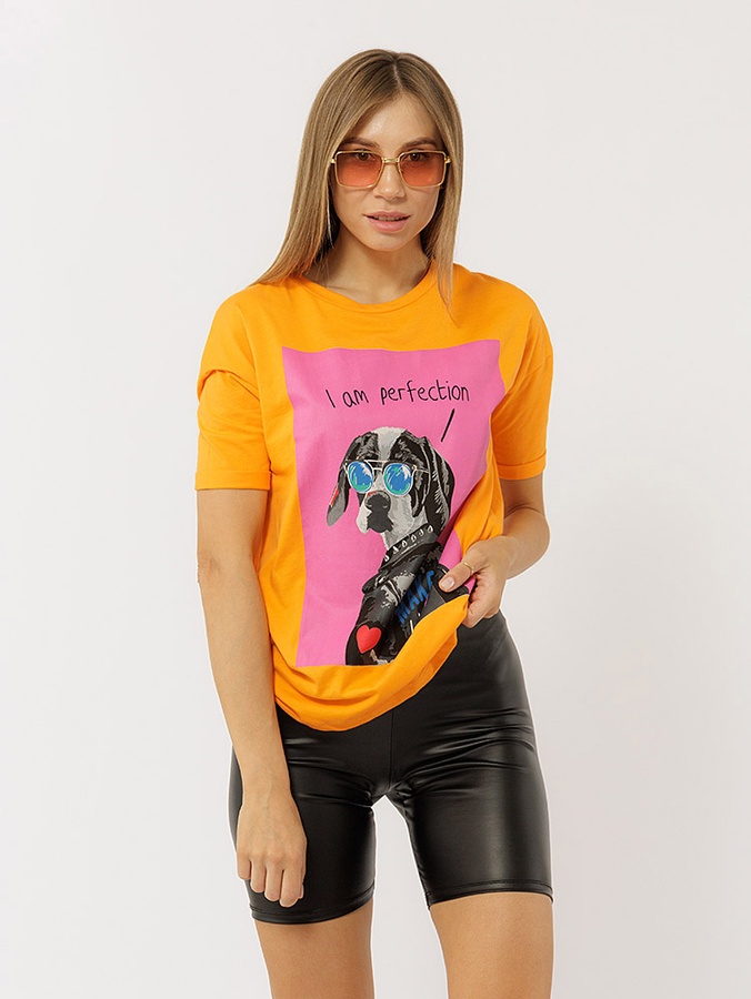 Жіноча футболка регуляр 44 колір помаранчевий ЦБ-00216951 SKT000901782 фото