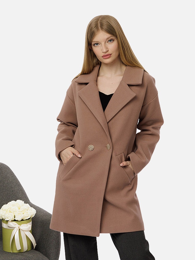 Жіноче демісезонне пальто оверсайз 48 колір бежевий ЦБ-00210793 SKT000890762 фото